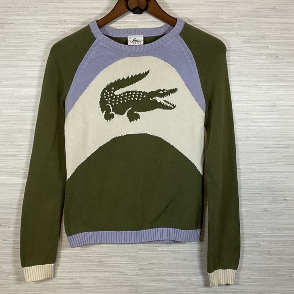 Lacoste Sweaters - Lacoste Sport Crocodile Logo Graphic Sweater Green Lavender Colorblock 36 XS